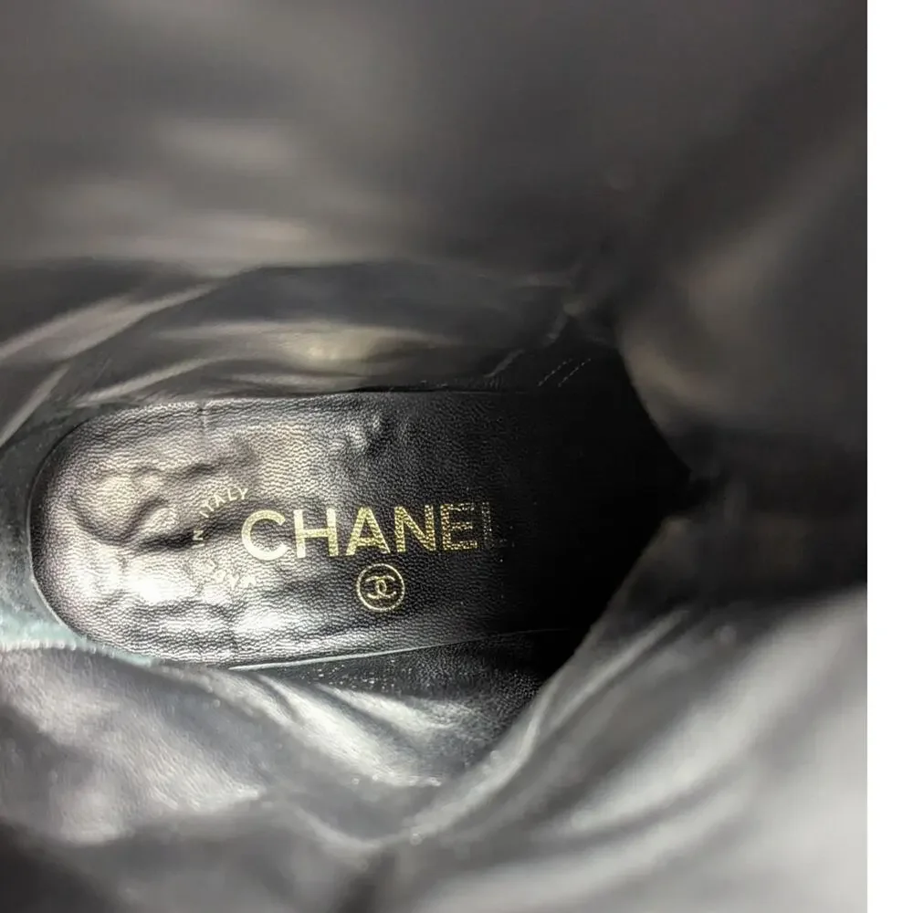 Chanel 2016 Aged Calfskin Ankle Boots Black Pearl Button CC Logo 36.5 | 6